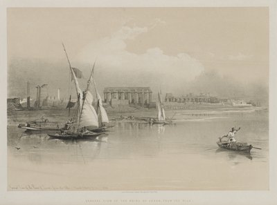 Egypt og Nubia, bind I: Generelt syn på ruinene av Luxor, fra Nilen, 1846. av Louis Haghe
