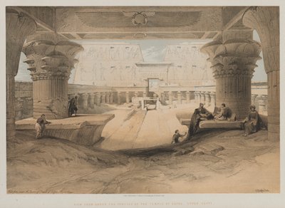 Egypt og Nubia, bind I: Utsikt fra under portikken til Edfou-tempelet, Øvre Egypt av Louis Haghe
