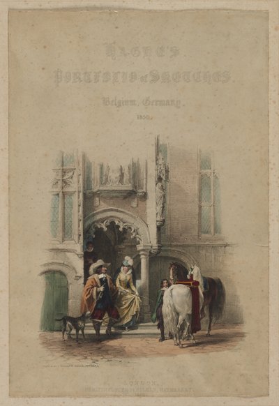 Haghes portefølje av skisser. Belgia. Tyskland, vol. III: Tittelside, på en dør, del av en utsikt, Veranda til et privat hus, Brugge av Louis Haghe