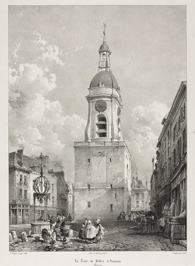 Pittoreske og romantiske reiser i gamle Frankrike, Picardie: Klokketårnet i Amiens, Picardie, etter François Bonhommé (fransk, 1809-1881) ) av Louis Haghe