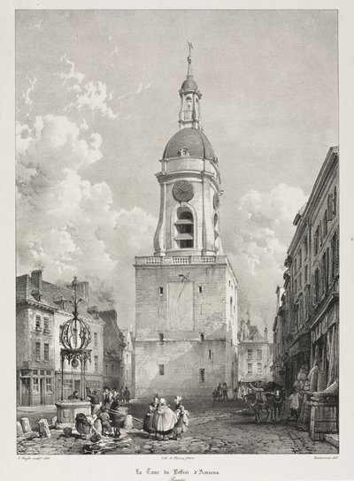 Pittoreske og romantiske reiser i gamle Frankrike, Picardie: Klokketårnet i Amiens..., 1835. av Louis Haghe