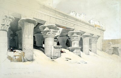 Portiko av sandsteintempelet til Edfu dedikert til den falkehodede guden Horus, Egypt, 1838 av Louis Haghe