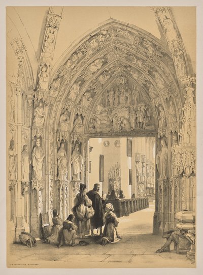 Skisser i Belgia og Tyskland, First Series, Porch of Frauenkirch, Nürnberg av Louis Haghe