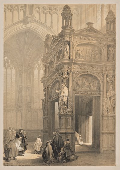 Skisser i Belgia og Tyskland, andre serie: nr. 20 - Portail, St. Peterskirken, Louvain av Louis Haghe