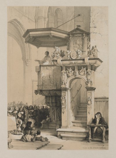 Skisser i Belgia og Tyskland, bind I: Prekestol i katedralen i Treves, 1840. av Louis Haghe