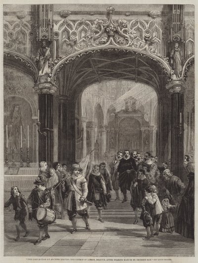The Corporation of Archers forlater Church of Lierre, Belgia, etter å ha hørt messe på St George