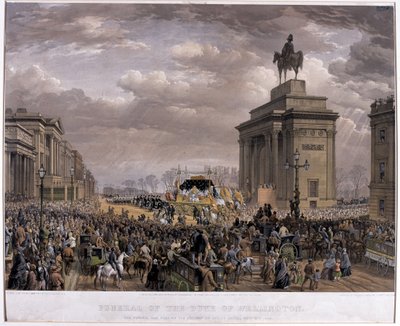 Hertugen av Wellingtons (1769-1852) begravelsesbil passerte Archway ved Apsley House 18. november 1852, 1853 av Louis Haghe
