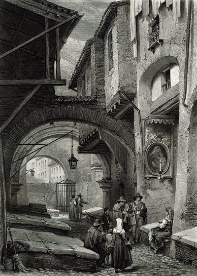 Ghettoen, Roma, gravert av S.V. Hunt, Cassell und Company, 1847 av Louis Haghe