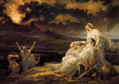 Herculanum (23. august 79): den gamle byen ødelagt av utbruddet av Vesuve og innbyggerne som kom for å søke tilflukt på en høyde - Maleri av Louis Hector Leroux (1829-1900) av Louis Hector Leroux