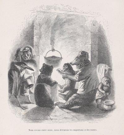 Vi lever mellom oss selv, vi hater plagene og besøkene fra Scener fra..., ca. 1837-47. av Louis Henri Brévière