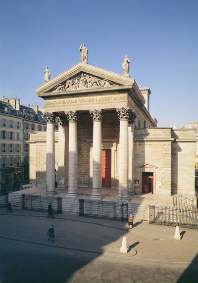 Fasade til kirken Notre-Dame de Lorette, bygget 1823-36 av Louis Hippolyte Lebas