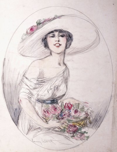 Jente med blomsterbukett av Louis Icart