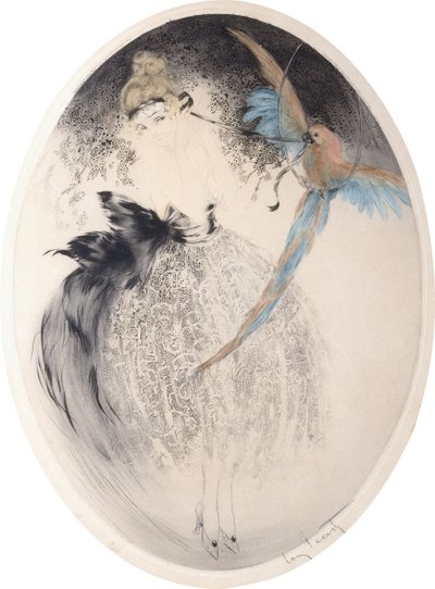 Dame med papegøye av Louis Icart