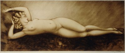 Repose, ca. 1934 (etsing og tørrpunkt, trykt i farger) av Louis Icart