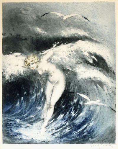Venus i bølgene, ca. 1931 (fargetsing og tørrnipp) av Louis Icart