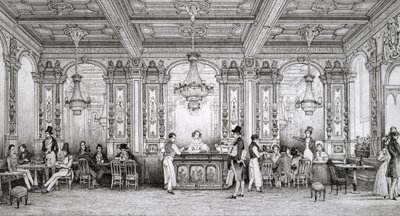 Cafe de la Banque de France built by architect Dusillon and located Place de Victoire - Engraving of Schaal - 1839 - av Louis Jacques Nicolas Schaal