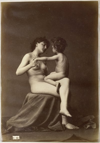 Studie av en naken kvinne som sitter med et nakent barn på fanget av Louis Jean Baptiste Igout (attributed to)
