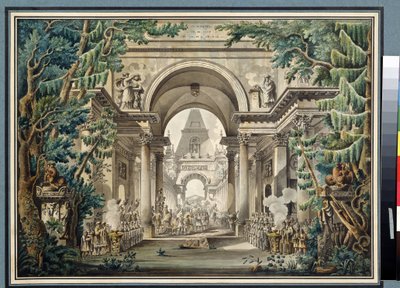 ""La procession au temple"" (Prosesjon i et tempel) Scenografi for et skuespill. Akvarell av Louis Jean Desprez (1743-1804) Pushkin-museet, Moskva av Louis Jean Desprez