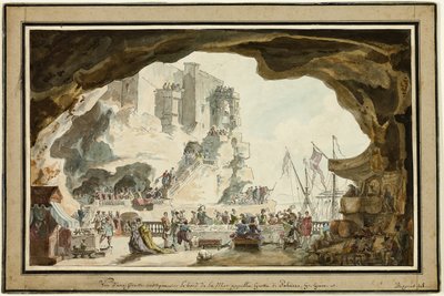 Utsikt over Grotta di Palazzo med bankett av Louis Jean Desprez