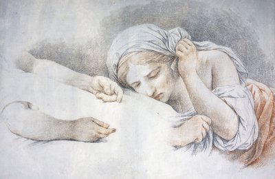 En ung jente hviler hodet på fanget til en annen jente, av Louis Jean François Lagrenée