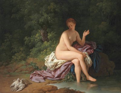 En dame som bader ved en elv, med to turtelduer av Louis Jean François Lagrenée