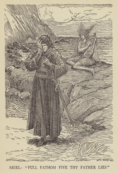 Ariel, full famn fem din far løgner av Louis John Rhead