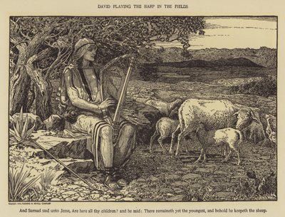 David spiller harpe på markene av Louis John Rhead