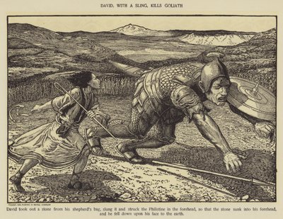 David dreper Goliat med en slynge av Louis John Rhead