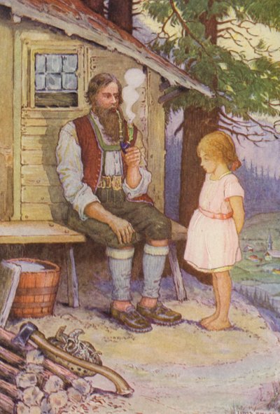 Illustrasjon til Heidi av Johanna Spyri (fargelitografi) av Louis John Rhead