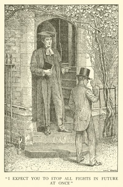 Illustrasjon for Tom Browns skoledager (gravering) av Louis John Rhead