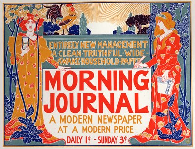 Litteratur. Morning Journal, avis. Plakat av Louis Rhead, USA, ca. 1895 (plakat) av Louis John Rhead