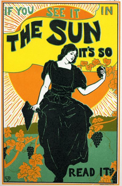 Litteratur. The Sun, avis. Plakat av Louis Rhead, USA, ca. 1890 (plakat) av Louis John Rhead