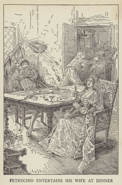 Petruchio underholder kona på middag av Louis John Rhead