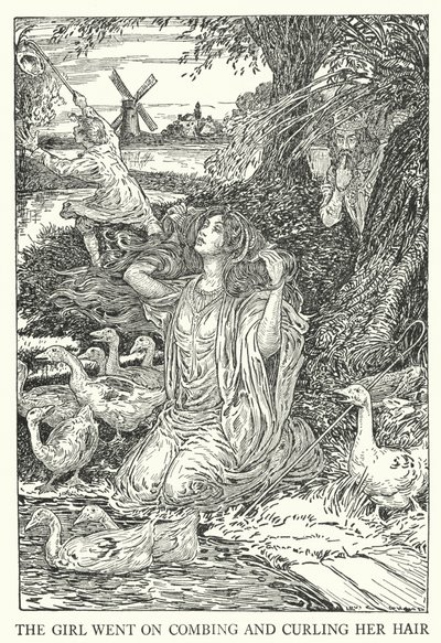 Jenta fortsatte å gre og krølle håret (litho) av Louis John Rhead