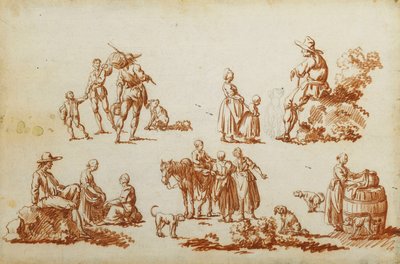 Studier av figurer og dyr, av Francois Louis Joseph Watteau