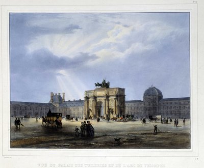 Tuileries-palasset og Triumfbuen du Carrousel - i "Paris en 1837" av Arnout av Louis Jules Arnout