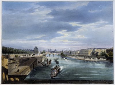 Pont du Carrousel et bateau damp - i "" Paris en 1837" av Arnout av Louis Jules Arnout