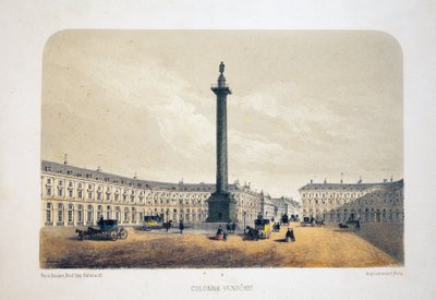 Vendome-søylen, Paris. Litografi akvarell, illustrasjon av Arnout, i "Album, souvenirs de Paris"", Daziaro-redaktør, Paris av Louis Jules Arnout