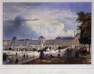 Utsikt over Palais des Tuileries - i ""Paris en 1837"" av Arnout av Louis Jules Arnout