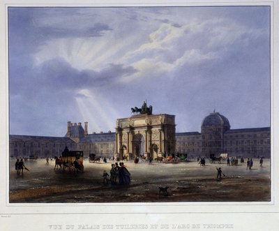 Utsikt over Palais des Tuileries og karusellen - i "" Paris en 1837"" av Arnout av Louis Jules Arnout