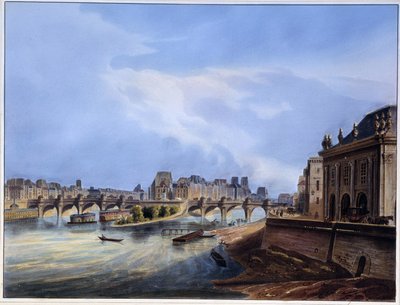 Utsikt over broen Neuf - i "" Paris en 1837" av Arnout av Louis Jules Arnout