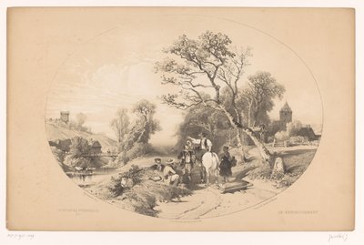 Rytter ber om informasjon underveis Le renseignement (tittel på objekt) Pittoreske turer (serietittel) Promenades pittoreske (serietittel på objekt) av Louis Julien Jacottet