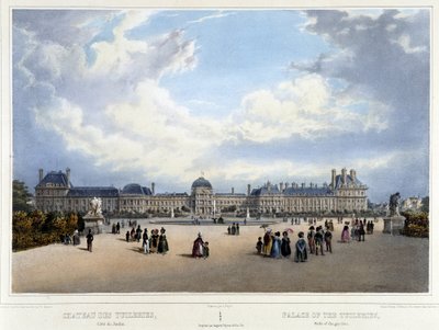 Utsikt over palasset og hagen til Tuileriene - i "" Promenade dans Paris et ses environs", av Jacottet og Benoist, Paris, v.1840 av Louis Julien Jacottet