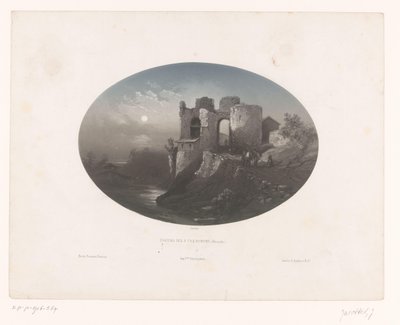 Utsikt over ruinene av slottet til de fire Heemskinderen Château des 4 fils Aymond (Gironde) (tittel på objekt) av Louis Julien Jacottet