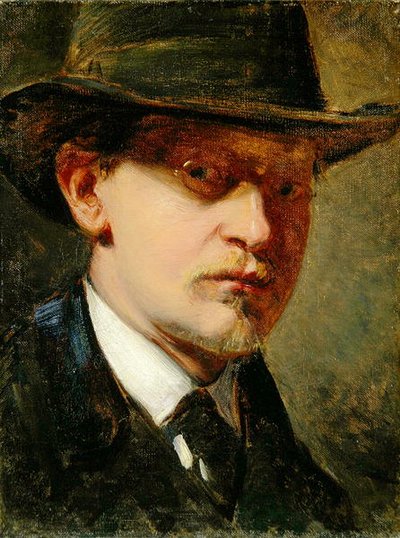 Selvportrett med hatt (olje på lerret) av Louis Kolitz