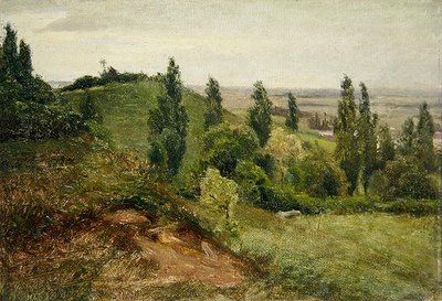 The West Slope of the Doernberg, nær Kassel (olje på lerret over papp) av Louis Kolitz