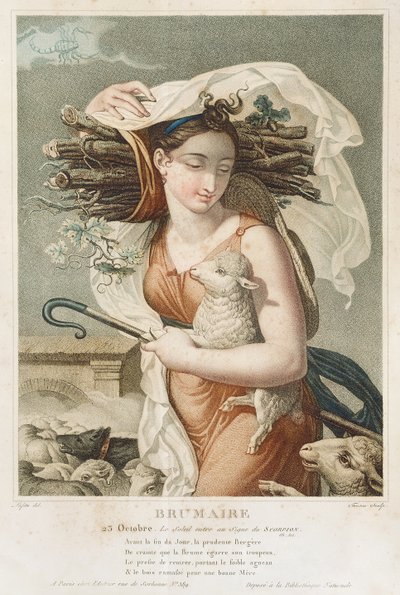 Brumaire (oktobernovember), andre måned i den republikanske kalenderen, gravert av Tresca, fransk, ca. 1794 (gravering) av Louis Lafitte