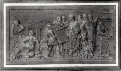 Forbedringer for Paris, studie for et lavt relieff, tidlig på 1800-tallet (blyant på papir) (s/hvitt foto) av Louis Lafitte