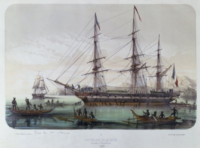 Astrolabe og Zelee besøker Nuku Hiva-øya på de franske Marquesas-øyene av Louis Le Breton