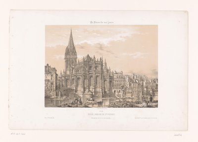 Utsikt over apsis til Peterskirken i Caen Caen (Abside de St. Pierre). Vue prize de la rue des Quoris (tittel på objekt) Contemporary France (serietittel) La France de nos jours (serietittel på objekt) av Louis Le Breton